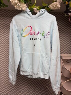 Authentic from Paris Embroidered Light Blue Hoodie Sweatshirt